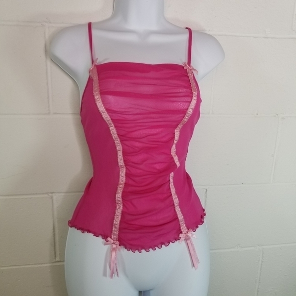 Vtg y2k Victorias Secret fairy pink mesh tank top coquette cami camisole - Picture 2 of 6